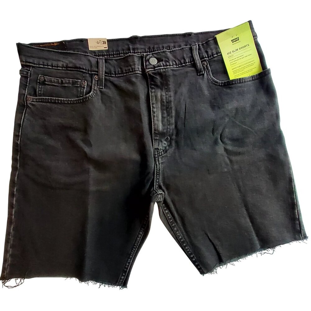 Levis 412 Slim Stretch Black Denim Shorts 9" Inseam Eco Performance Mens Size 40 - Picture 1 of 15